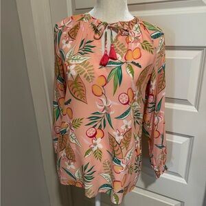 Spartina 449 Floral Peach Blouse with Tassel Detail size S